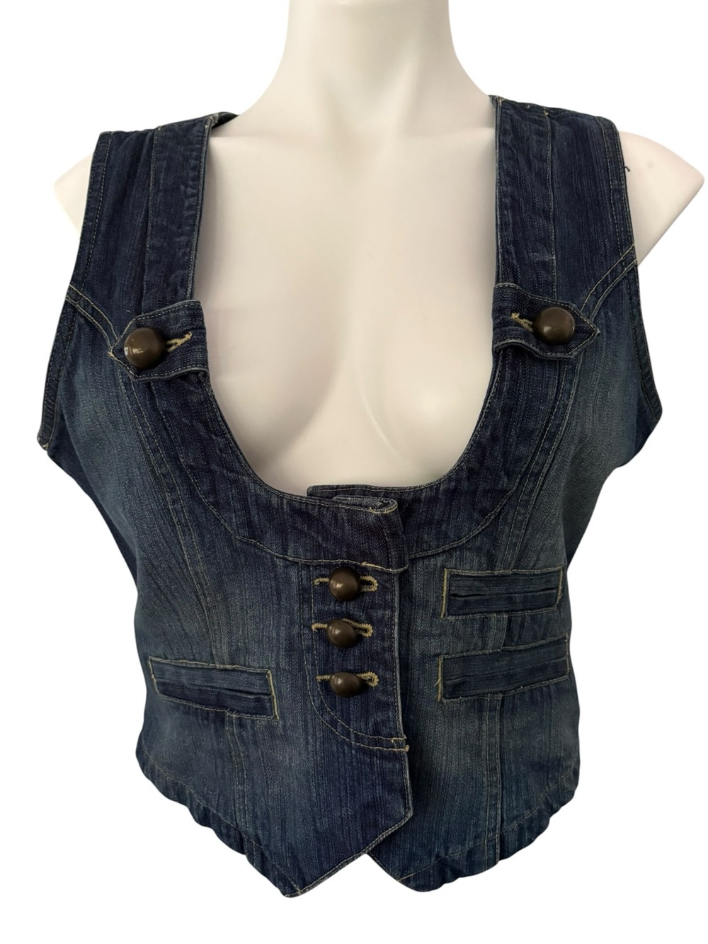 Vintage Scoop Neck Y2K Indie Sleeze Grunge Festival Denim Vest Sz L